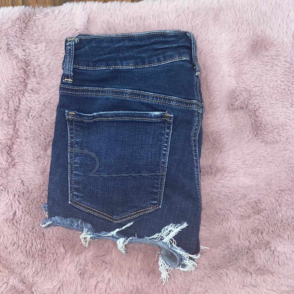 American Eagle Outfitters Hi-Rise Shortie Blue Denim Cutoff Shorts Modern - Picture 2 of 16